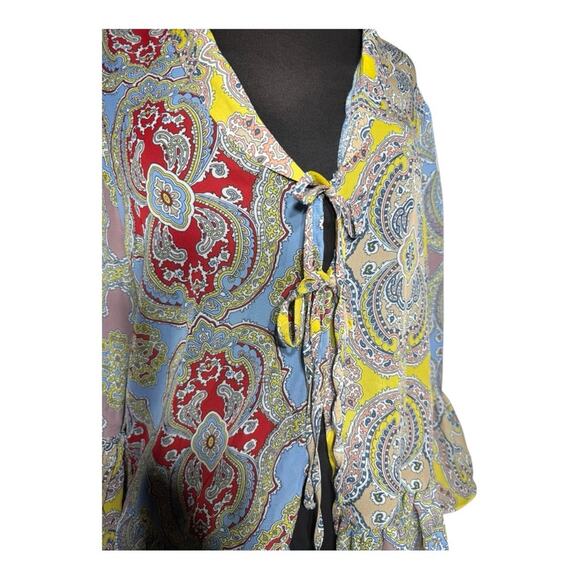 Y2K Semi Sheer Boho Colorful Bell Sleeve Ruffled Jacket XL Feminine Festival - Picture 5 of 9